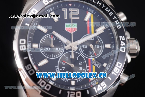 Tag Heuer Formula 1. James Hunt Miyota Quartz Stainless Steel Case/Bracelet with Black Dial and Stick/Arabic Numeral Markers - Click Image to Close